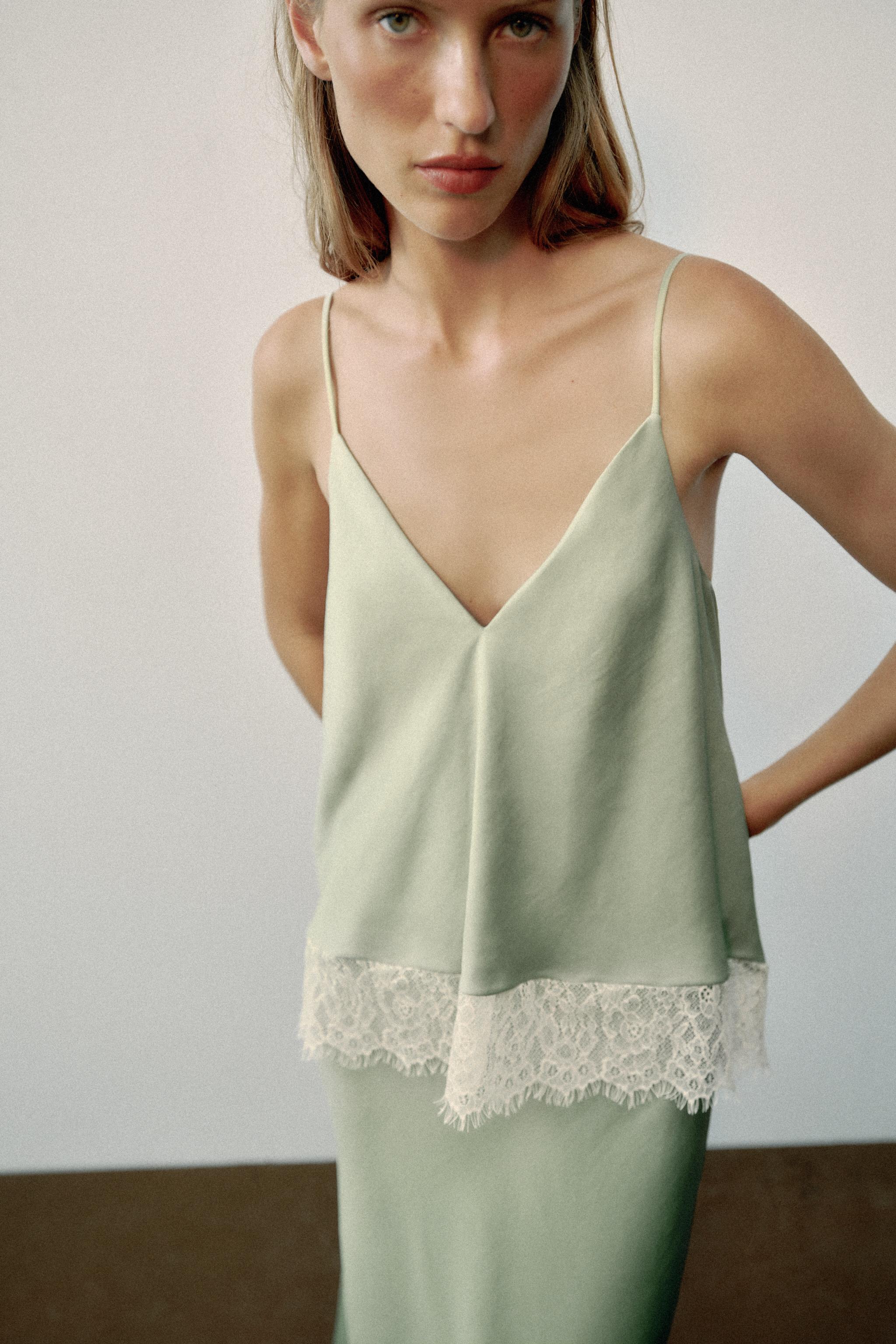 Lace-Trimmed Satin Midi Slip Dress